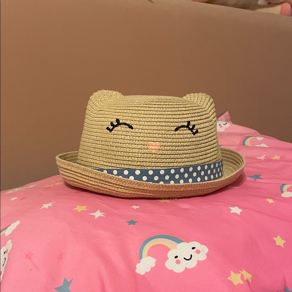 H&M Kids Straw Hat with Bear Ears - Beige and Blue